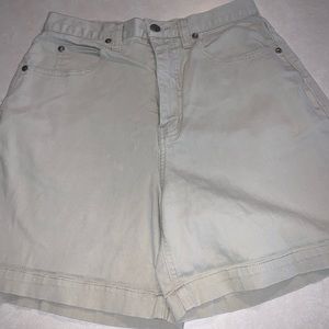 Creme colored jean shorts, button and zip up